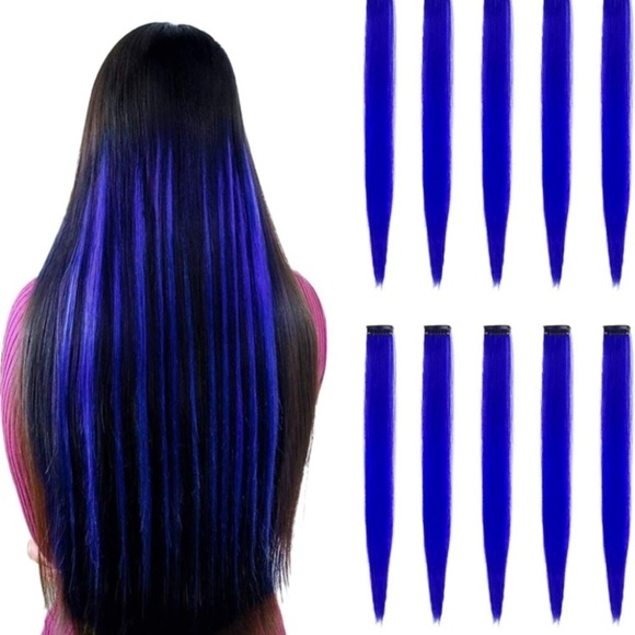 Blue Hair Clip On Extensions - Picture 1 of 6